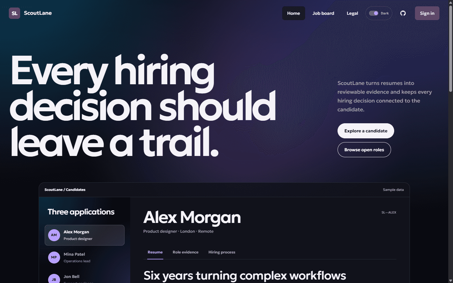 ScoutLane — Evidence-Led Recruitment Platform screenshot 1