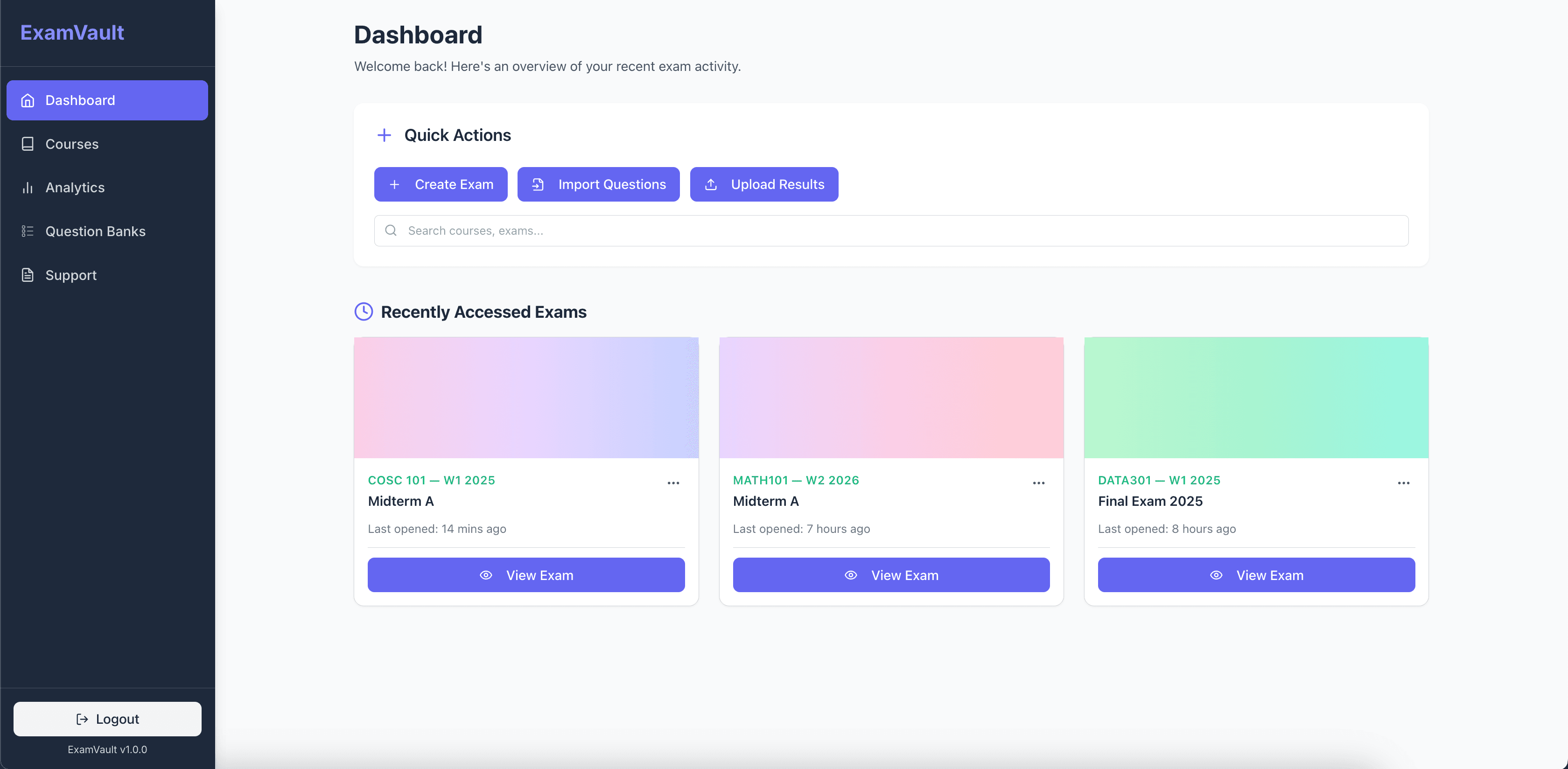 ExamVault — Automated Exam Generation & Analysis screenshot 1