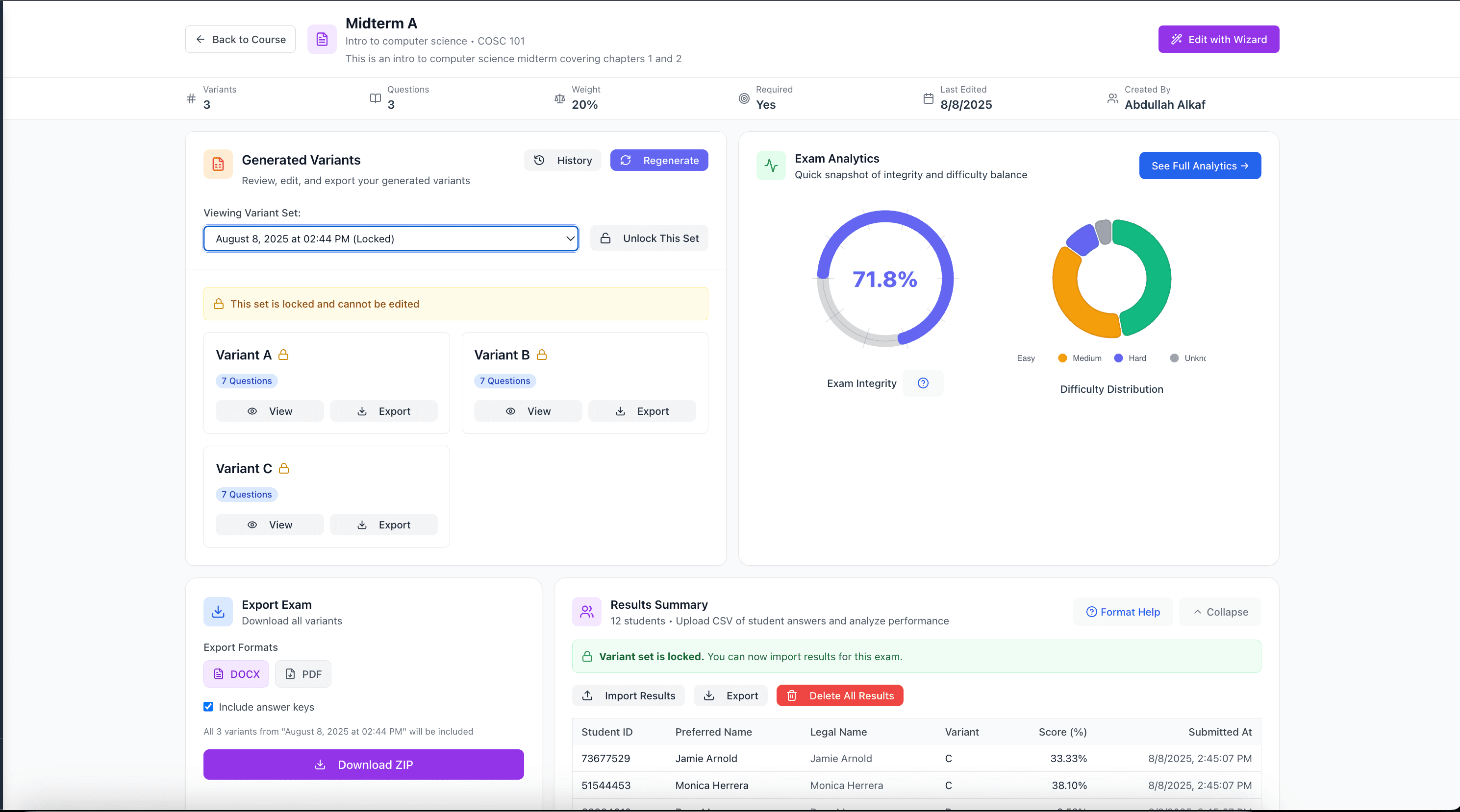 ExamVault — Automated Exam Generation & Analysis screenshot 2